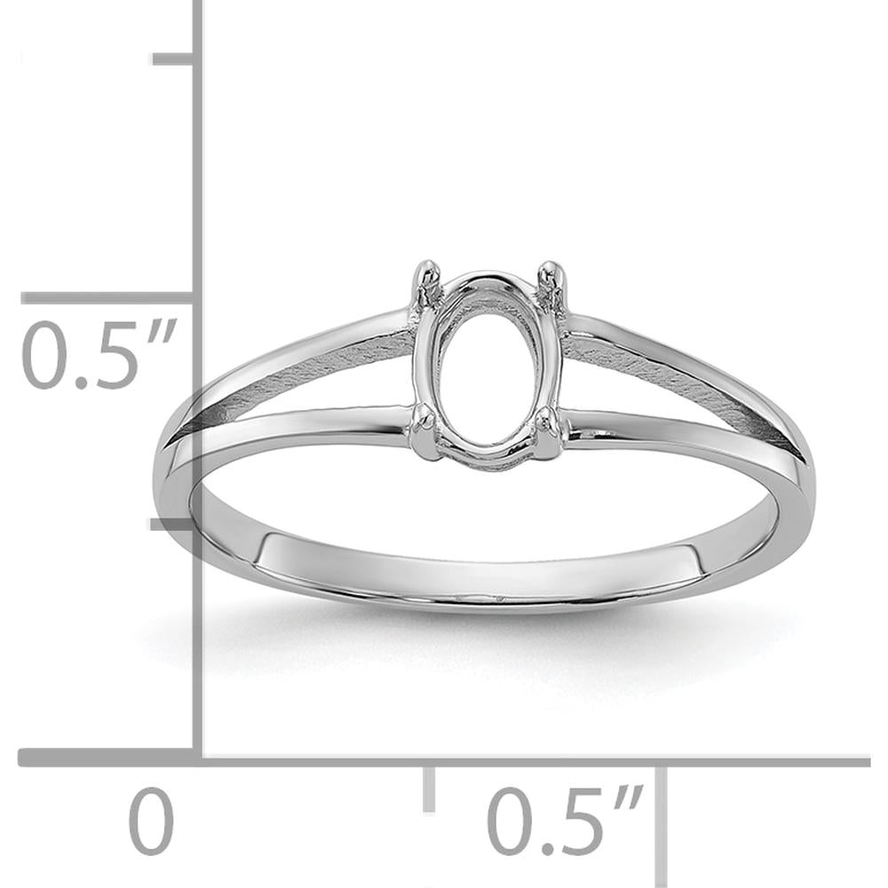 14K White Gold Polished 6x4 Oval Gemstone Ring Mounting by Oro Pregiato