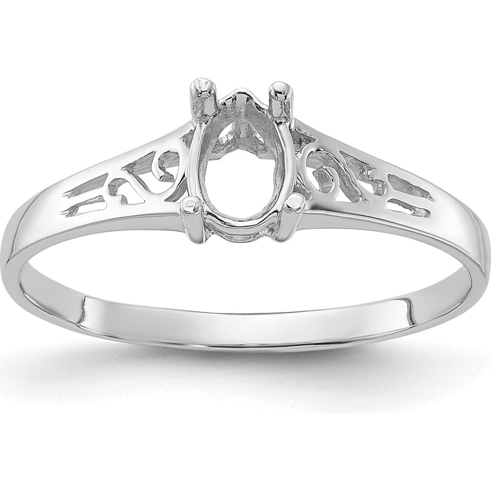 14K White Gold Polished 6x4 Pear Filigree Gemstone Ring Mounting - Mounting Only by Oro Pregiato