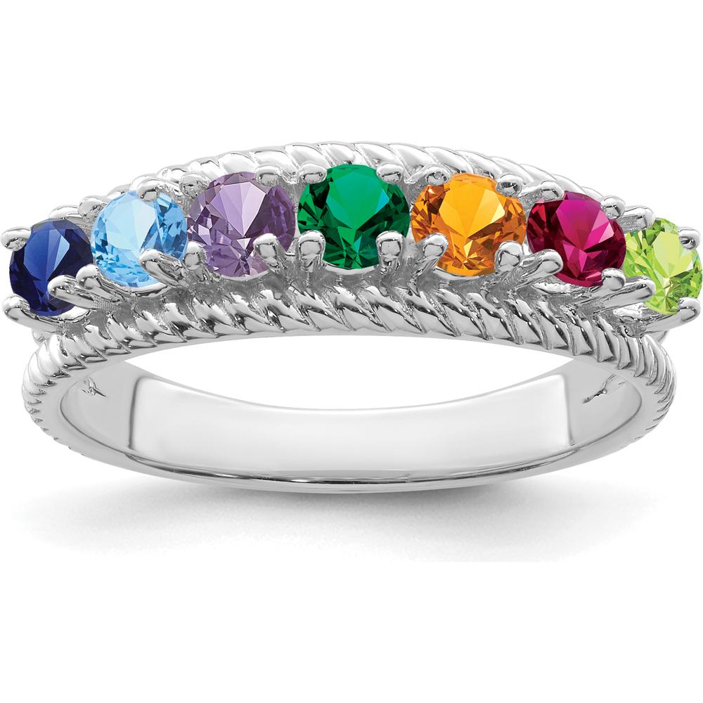 14K White Gold Polished 7-Stone Mother's Ring Mounting with Sapphire, Emerald, and Citrine Gemstones by Monteluci Fine Jewelry