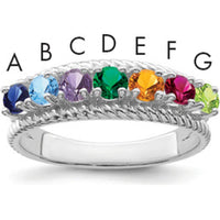 14K White Gold Polished 7-Stone Mother's Ring Mounting with Sapphire, Emerald, and Citrine Gemstones by Monteluci Fine Jewelry