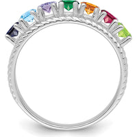 14K White Gold Polished 7-Stone Mother's Ring Mounting with Sapphire, Emerald, and Citrine Gemstones by Monteluci Fine Jewelry