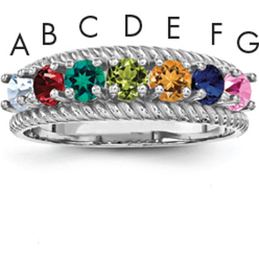 14K White Gold Polished 7-Stone Mother's Ring Mounting with Sapphire, Emerald, and Citrine Gemstones by Monteluci Fine Jewelry