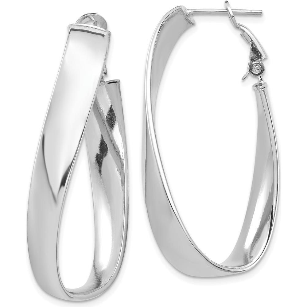 14K White Gold Polished 7mm Twisted Omega Back Oval Hoop Earrings - Classic Elegance for Women by Oro Pregiato