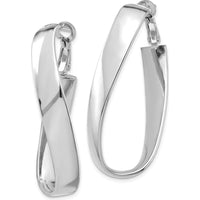 14K White Gold Polished 7mm Twisted Omega Back Oval Hoop Earrings - Classic Elegance for Women by Oro Pregiato