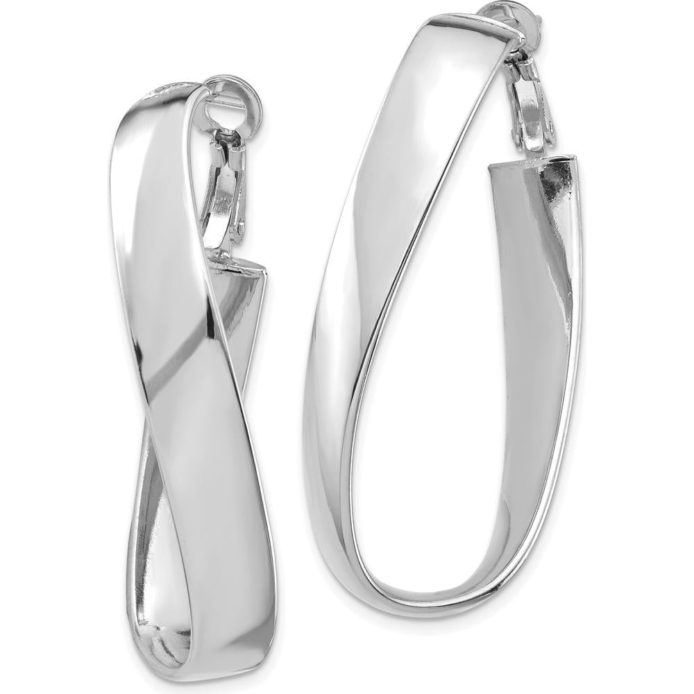 14K White Gold Polished 7mm Twisted Omega Back Oval Hoop Earrings - Classic Elegance for Women by Oro Pregiato