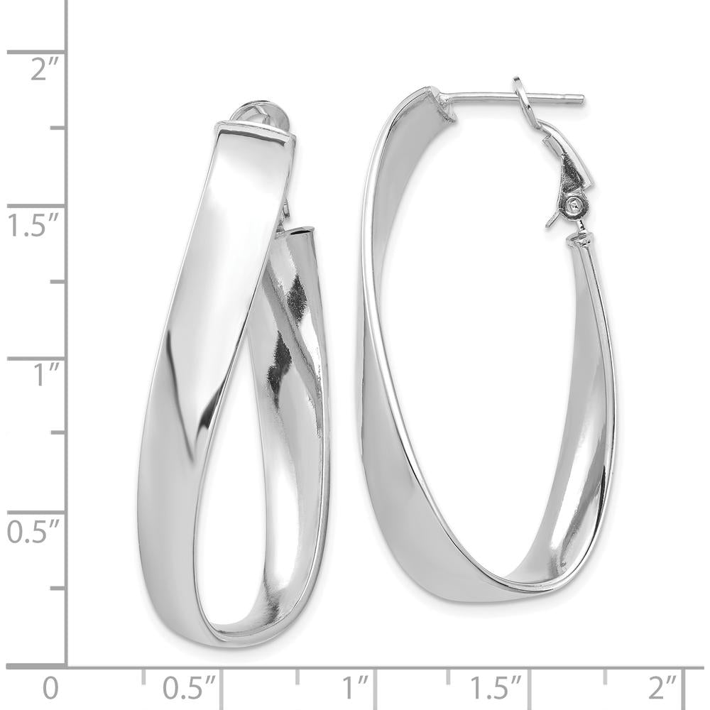 14K White Gold Polished 7mm Twisted Omega Back Oval Hoop Earrings - Classic Elegance for Women by Oro Pregiato