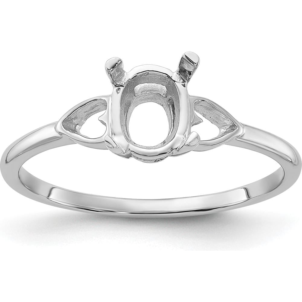 14K White Gold Polished 7x5 Oval Gemstone Ring Mounting by Monteluci Fine Jewelry