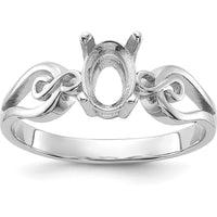 14K White Gold Polished 7x5mm Oval Gemstone Ring Mounting with Rhodium Finish by Monteluci Fine Jewelry