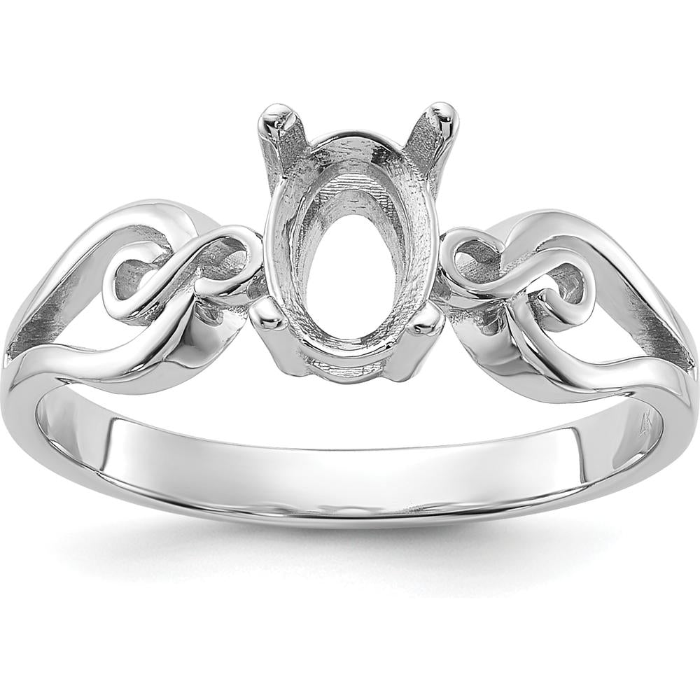 14K White Gold Polished 7x5mm Oval Gemstone Ring Mounting with Rhodium Finish by Monteluci Fine Jewelry