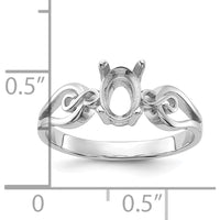 14K White Gold Polished 7x5mm Oval Gemstone Ring Mounting with Rhodium Finish by Monteluci Fine Jewelry