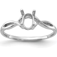 14K White Gold Polished 7x5mm Oval Gemstone Ring Mounting with Twisted Band Design by Monteluci Fine Jewelry