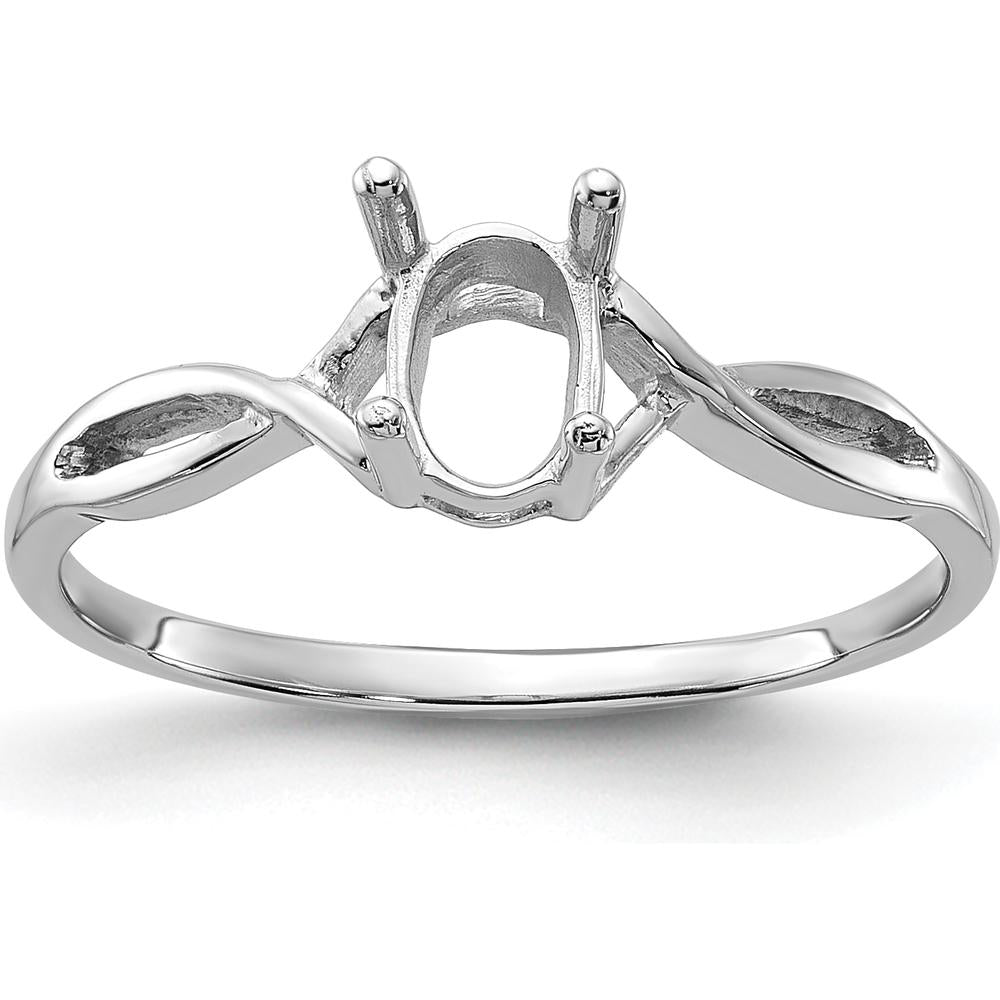 14K White Gold Polished 7x5mm Oval Gemstone Ring Mounting with Twisted Band Design by Monteluci Fine Jewelry