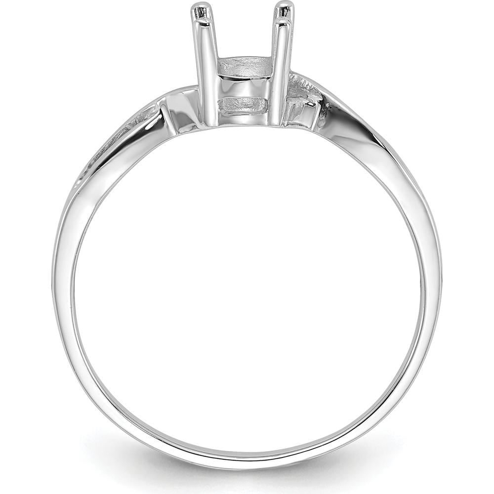 14K White Gold Polished 7x5mm Oval Gemstone Ring Mounting with Twisted Band Design by Monteluci Fine Jewelry