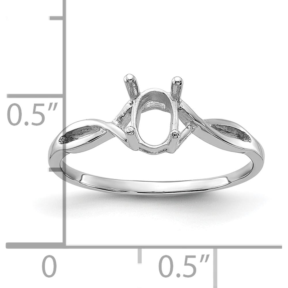 14K White Gold Polished 7x5mm Oval Gemstone Ring Mounting with Twisted Band Design by Monteluci Fine Jewelry