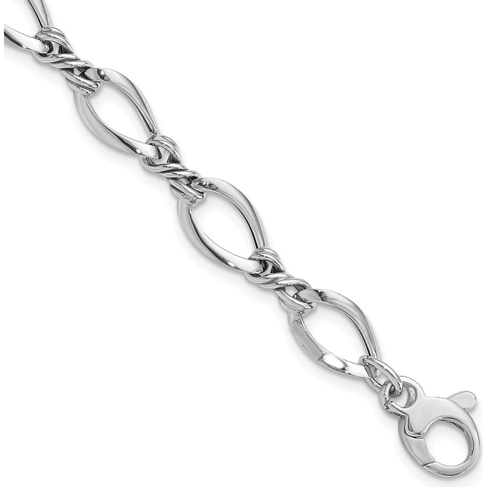 14K White Gold Polished 8.8mm Fancy Twisted Link Bracelet - 7.5" Length by 0