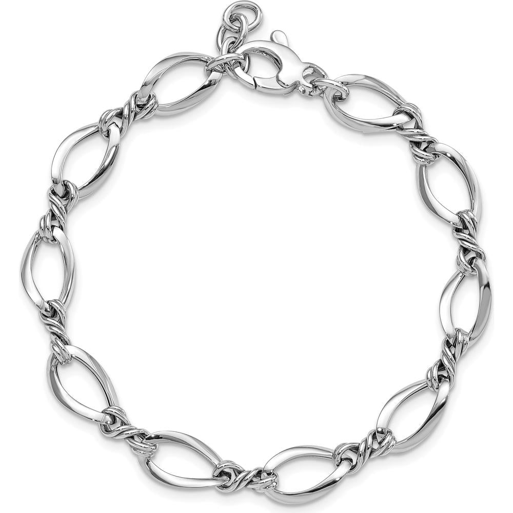 14K White Gold Polished 8.8mm Fancy Twisted Link Bracelet - 7.5" Length by 0