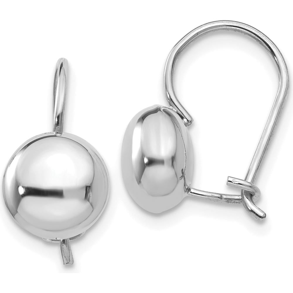 14K White Gold Polished 8mm Button Drop Earrings with Kidney Wire Closure by Oro Pregiato