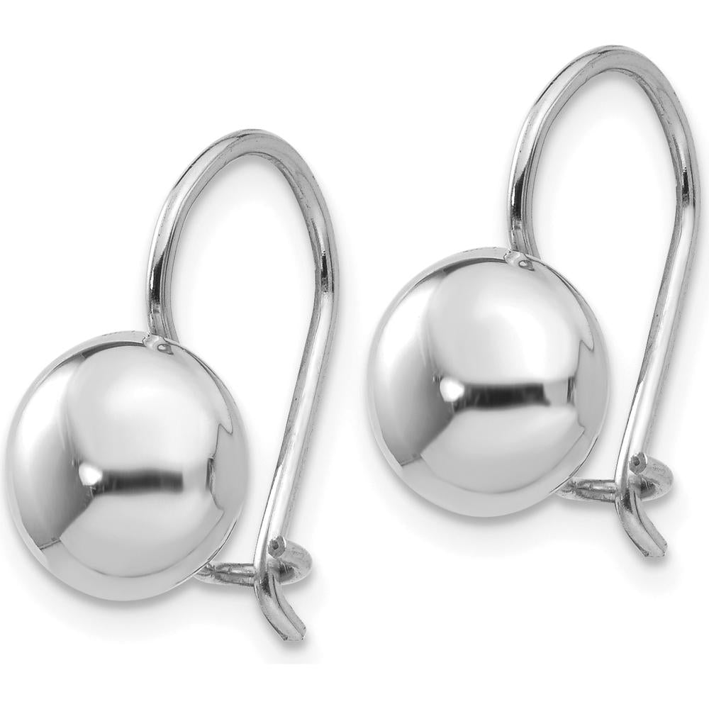 14K White Gold Polished 8mm Button Drop Earrings with Kidney Wire Closure by Oro Pregiato