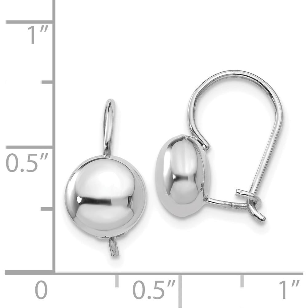 14K White Gold Polished 8mm Button Drop Earrings with Kidney Wire Closure by Oro Pregiato