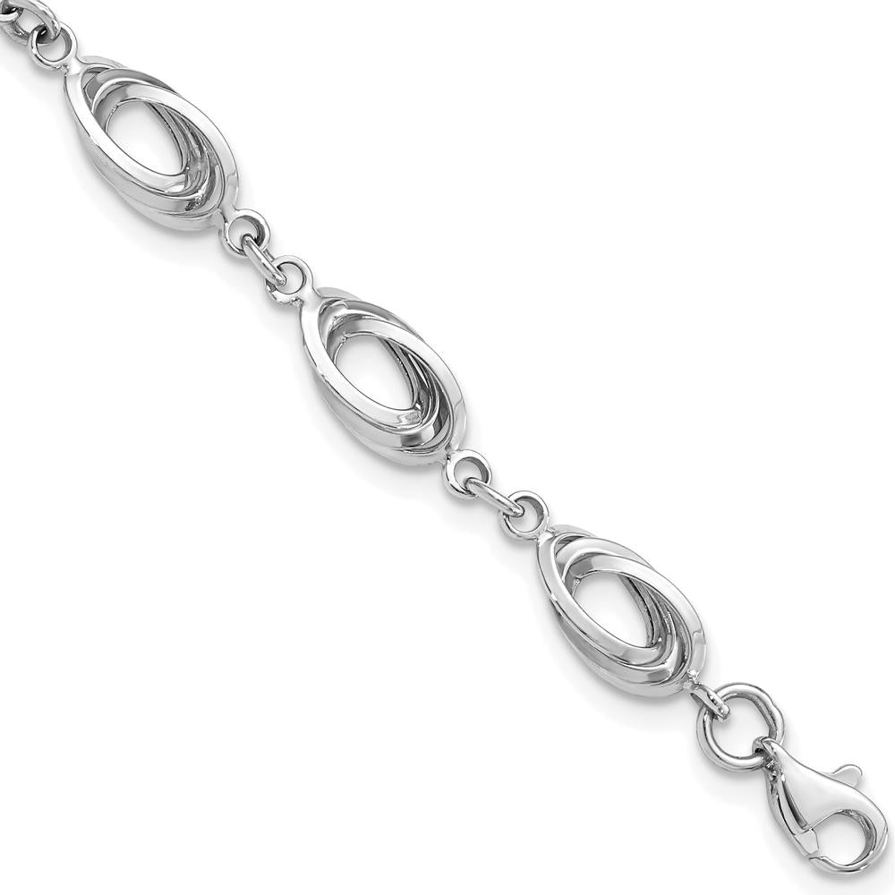 14K White Gold Polished 8mm Fancy Oval Link Bracelet - 7.5 inches by 0