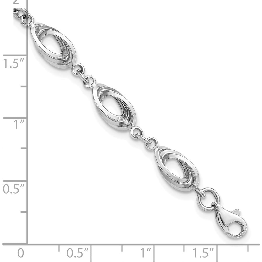 14K White Gold Polished 8mm Fancy Oval Link Bracelet - 7.5 inches by 0