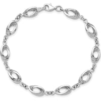 14K White Gold Polished 8mm Fancy Oval Link Bracelet - 7.5 inches by 0