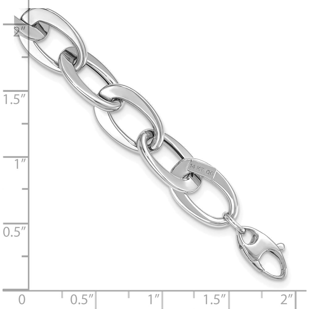 14K White Gold Polished 9.7mm Fancy Cable Link Bracelet - 8" Length by 0
