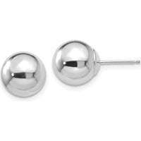 14K White Gold Polished 9mm Ball Post Earrings with Rhodium Plating by Oro Pregiato