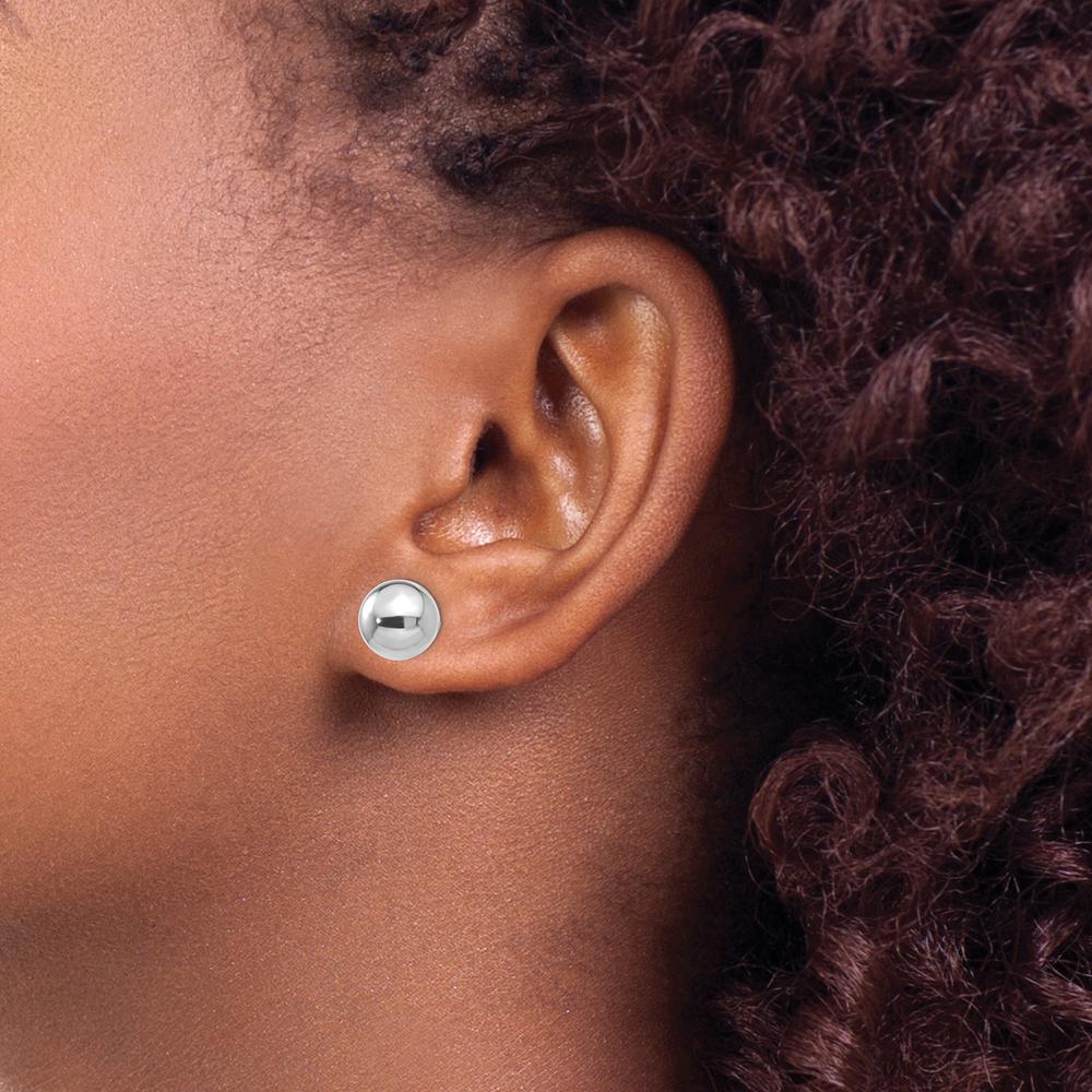14K White Gold Polished 9mm Ball Post Earrings with Rhodium Plating by Oro Pregiato