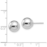 14K White Gold Polished 9mm Ball Post Earrings with Rhodium Plating by Oro Pregiato