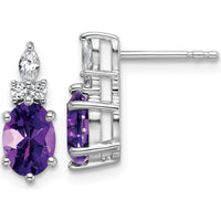14K White Gold Polished Amethyst and Diamond Drop Earrings with Marquise and Round Diamonds - 0.12 Carat Amethyst & 0.068 Carat Total Diamond Weight by Oro Pregiato