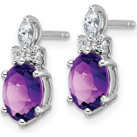 14K White Gold Polished Amethyst and Diamond Drop Earrings with Marquise and Round Diamonds - 0.12 Carat Amethyst & 0.068 Carat Total Diamond Weight by Oro Pregiato