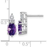 14K White Gold Polished Amethyst and Diamond Drop Earrings with Marquise and Round Diamonds - 0.12 Carat Amethyst & 0.068 Carat Total Diamond Weight by Oro Pregiato