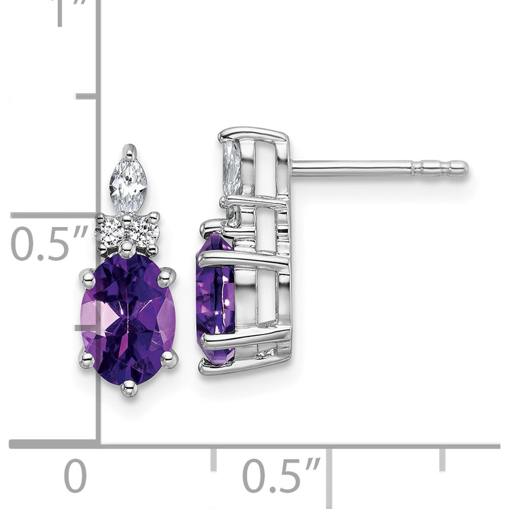 14K White Gold Polished Amethyst and Diamond Drop Earrings with Marquise and Round Diamonds - 0.12 Carat Amethyst & 0.068 Carat Total Diamond Weight by Oro Pregiato