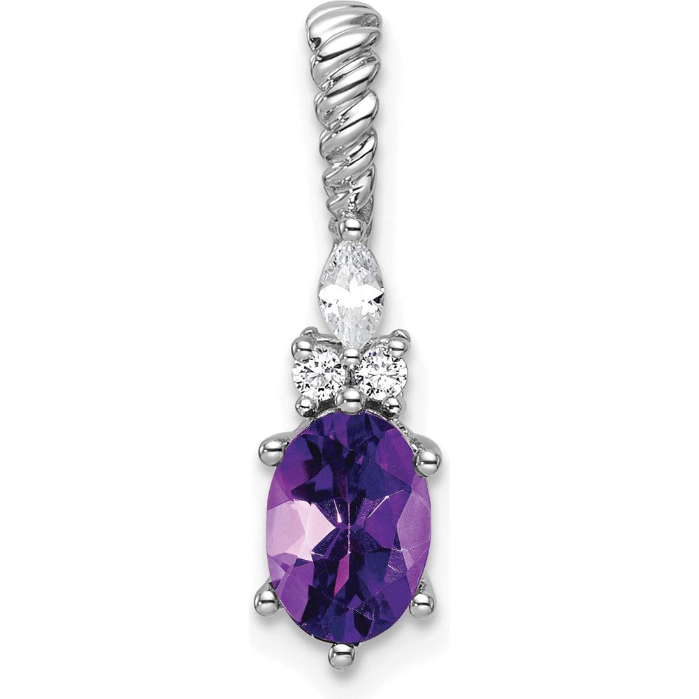 14K White Gold Polished Amethyst and Diamond Drop Earrings with Twisted Bail - 1.4 Carat Total Amethyst Weight by Oro Pregiato