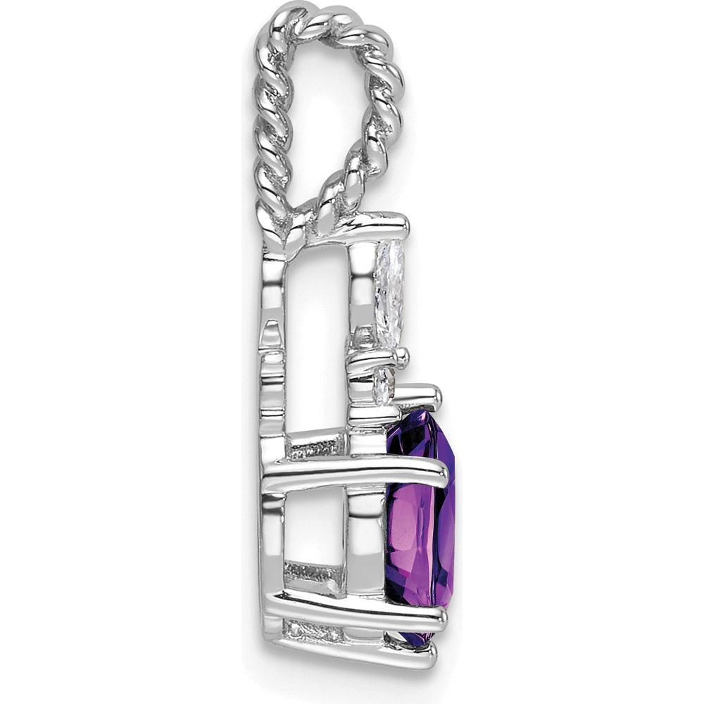 14K White Gold Polished Amethyst and Diamond Drop Earrings with Twisted Bail - 1.4 Carat Total Amethyst Weight by Oro Pregiato