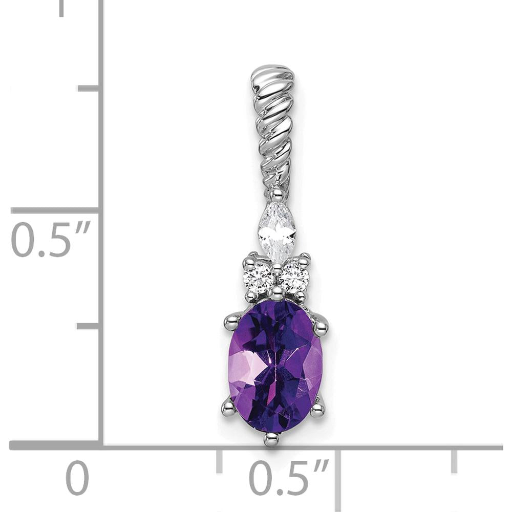 14K White Gold Polished Amethyst and Diamond Drop Earrings with Twisted Bail - 1.4 Carat Total Amethyst Weight by Oro Pregiato