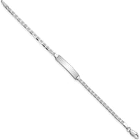 14K White Gold Polished Anchor Link 6" ID Bracelet for Children with Engravable Solid Plate by Oro Pregiato