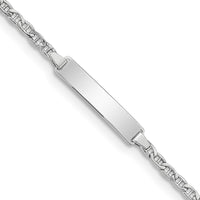 14K White Gold Polished Anchor Link ID Bracelet - 7" with Rhodium Plating by Oro Pregiato