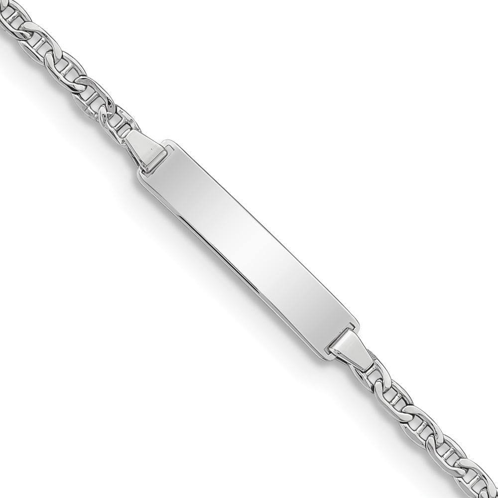 14K White Gold Polished Anchor Link ID Bracelet - 7" with Rhodium Plating by Oro Pregiato