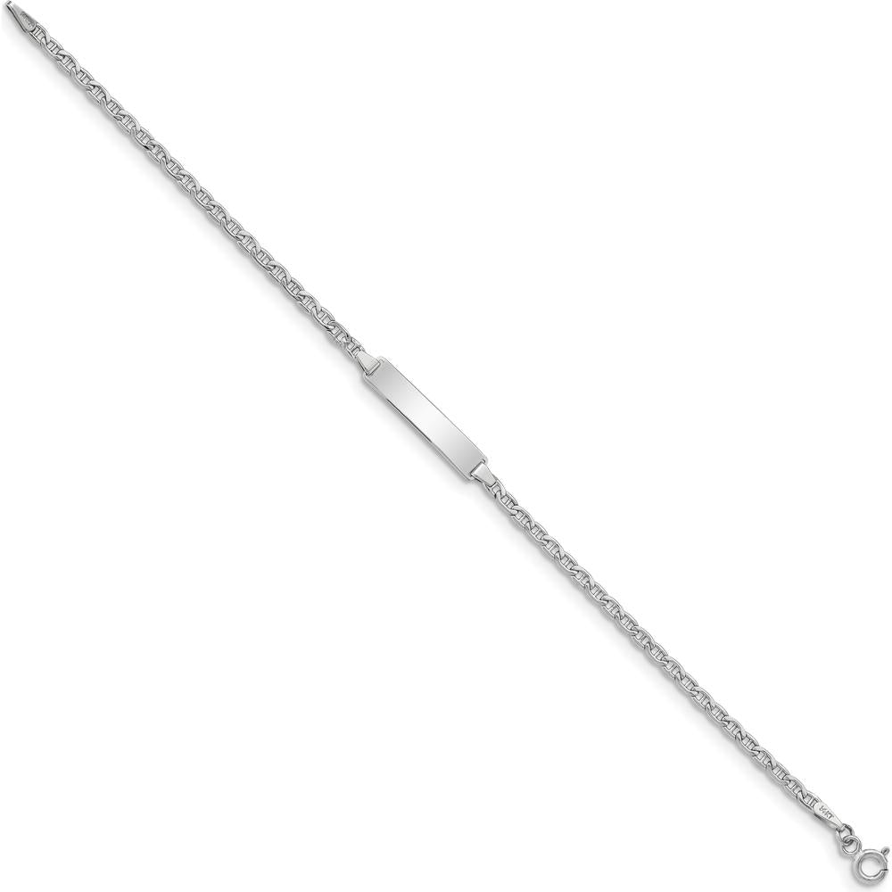 14K White Gold Polished Anchor Link ID Bracelet - 7" with Rhodium Plating by Oro Pregiato