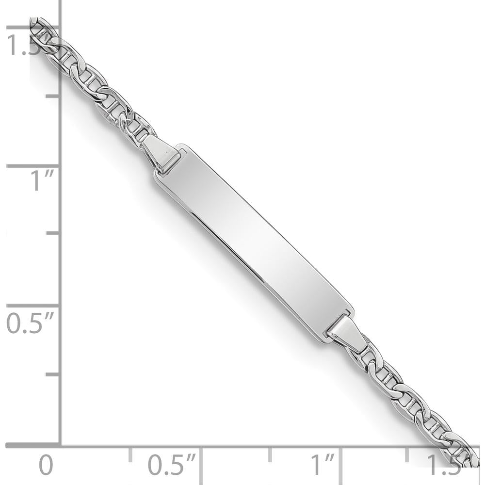 14K White Gold Polished Anchor Link ID Bracelet - 7" with Rhodium Plating by Oro Pregiato