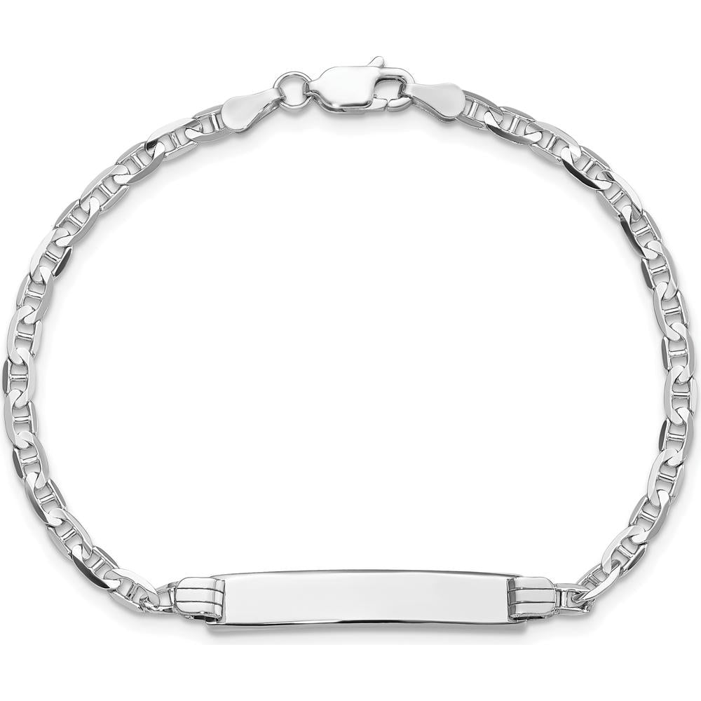14K White Gold Polished Anchor Link ID Bracelet - 7" with Solid Plate Charm by Oro Pregiato