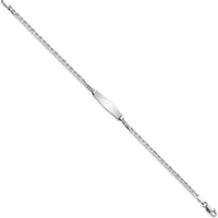 14K White Gold Polished Anchor Link ID Bracelet with Soft Diamond Shape Plate for Children - 6" Length by Oro Pregiato