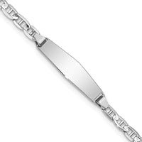 14K White Gold Polished Anchor Link ID Bracelet with Soft Diamond Shaped Solid Plate - 7" Length by Oro Pregiato