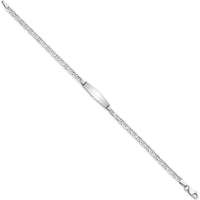 14K White Gold Polished Anchor Link ID Bracelet with Soft Diamond Shaped Solid Plate - 7" Length by Oro Pregiato