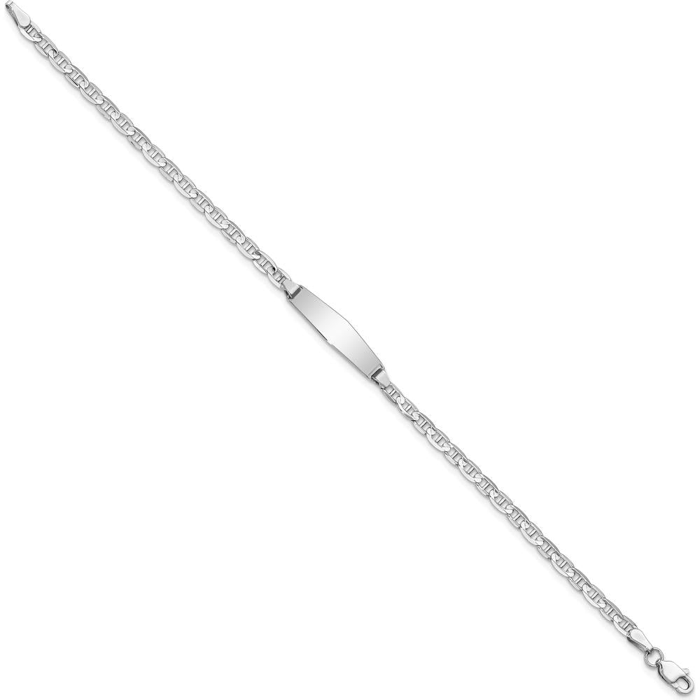 14K White Gold Polished Anchor Link ID Bracelet with Soft Diamond Shaped Solid Plate - 7" Length by Oro Pregiato