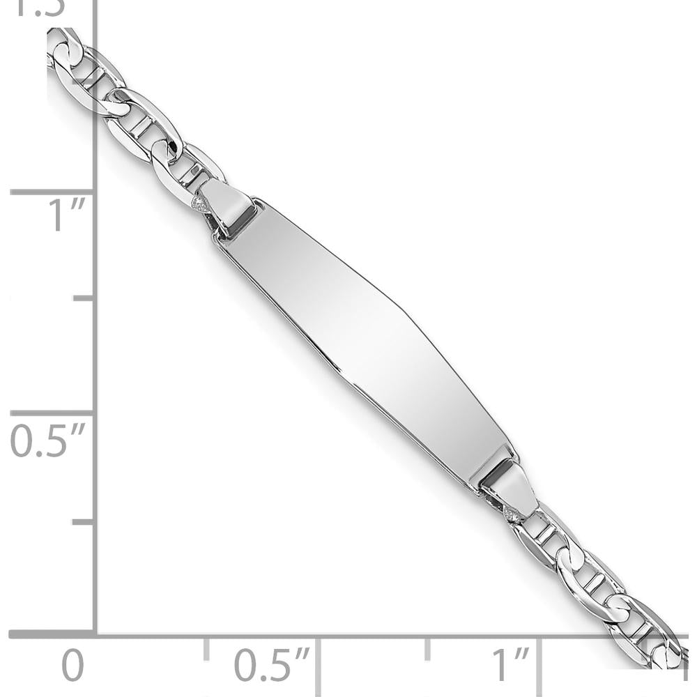 14K White Gold Polished Anchor Link ID Bracelet with Soft Diamond Shaped Solid Plate - 7" Length by Oro Pregiato