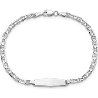 14K White Gold Polished Anchor Link ID Bracelet with Soft Diamond Shaped Solid Plate - 7" Length by Oro Pregiato