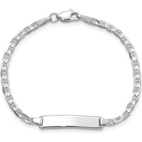14K White Gold Polished Anchor Link ID Bracelet with Solid Plate - 5.5" Length for Children by Oro Pregiato